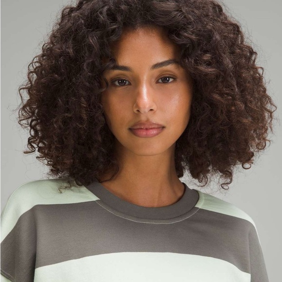 Lululemon Perfectly Oversized Cropped Crew Pack Stripe Grey Sage Kohlrabi Green - Picture 4 of 8